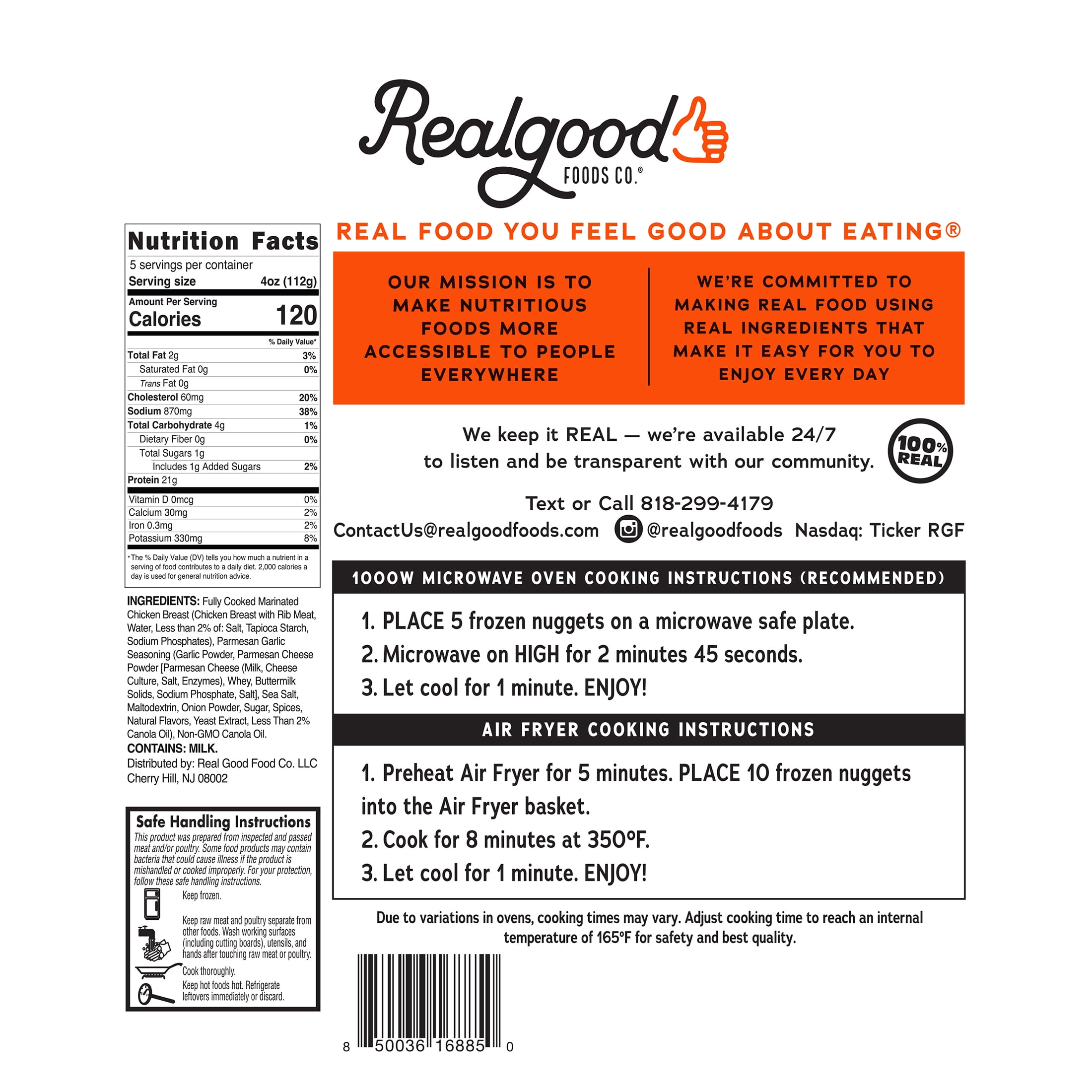 Realgood Foods Co. Parmesan Garlic Chicken Breast Nuggets, 20 oz Bag (Frozen)