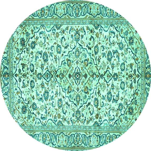 Ahgly Company Machine Washable Indoor Round Persian Turquoise Blue Traditional Area Rugs, 5' Round
