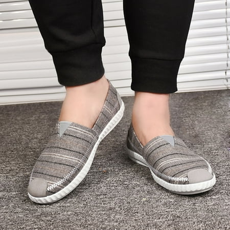 

iLUGU Men s Casual Breathable Cloth Shoes Linen Striped Canvas Men s Shoes