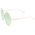 thumbnail image 3 of sunglassLA Female Oversize Metal Frame Slim Temple Colored Mirror Lens Hexagon Sunglasses 63mm (Gold / Pink-Green Mirror) - 63mm, 3 of 4