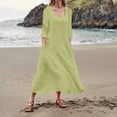 thumbnail image 2 of Women's 3/4 Sleeve Crew Neck Boho Dress - Solid Color, Loose Fit with Pockets - Casual/Summer Sundress, 2 of 4