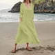 thumbnail image 2 of Vestido boho de manga 3/4 y cuello redondo con bolsillos para mujer - Color liso, corte holgado, vestido veraniego informal con estampado floral, 2 of 4