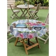 thumbnail image 4 of Outdoor Tablecloth with Umbrella Hole for Patio/Picnic/Party/Camping, Spring Waterproof Table Cloth Round Cover Washable, Truck Botanical Rose Leaves Blue White Plaid (Dia 54"), 4 of 8