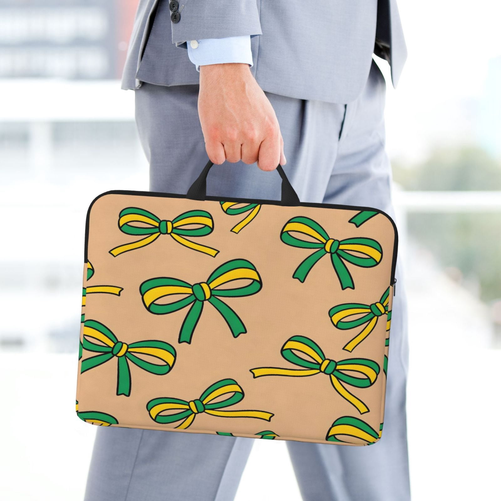 Laptop Sleeve Bag For Women Men 14inch Waterproof Durable Protective Computer Carrying Cover Handle Laptop Case Bag Green And Yellow Bow