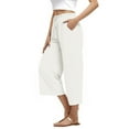 thumbnail image 4 of DuoJiaJ Ladies' And Linen High Waisted Solid Color Loose And Tight Waist Lace Up Wide Leg Pants Women's Wide Leg Pants White S, 4 of 5