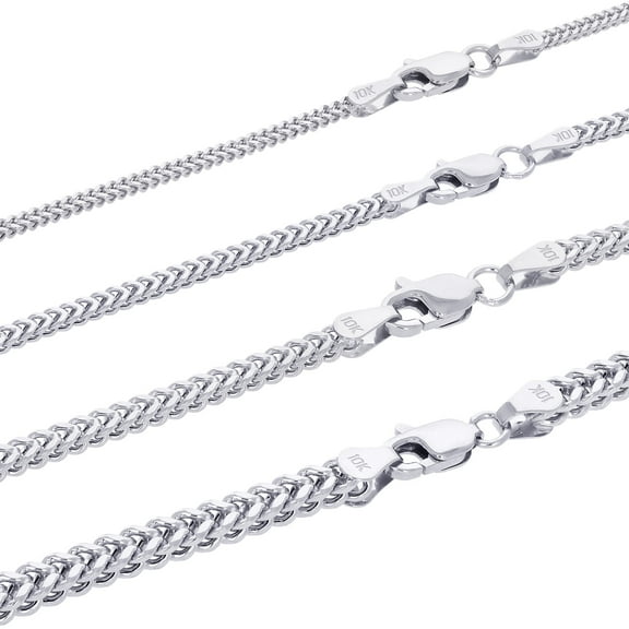 Nuragold 10K Real White Gold Franco Square Box Chain Wheat Necklace 16"-26" (1.5mm-3mm) Italian Jewelry for Men & Women