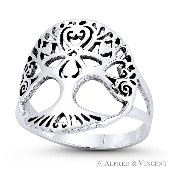Tree-of-Life / Knowledge Etz Chaim 18x16mm Charm Right-Hand Statement Ring in Oxidized .925 Sterling Silver