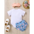 thumbnail image 3 of Coduop Newborn Baby Girls 3pcs Clothes Sets Letter Short Sleeve Romper Hen Print Shorts Headband, 3 of 8