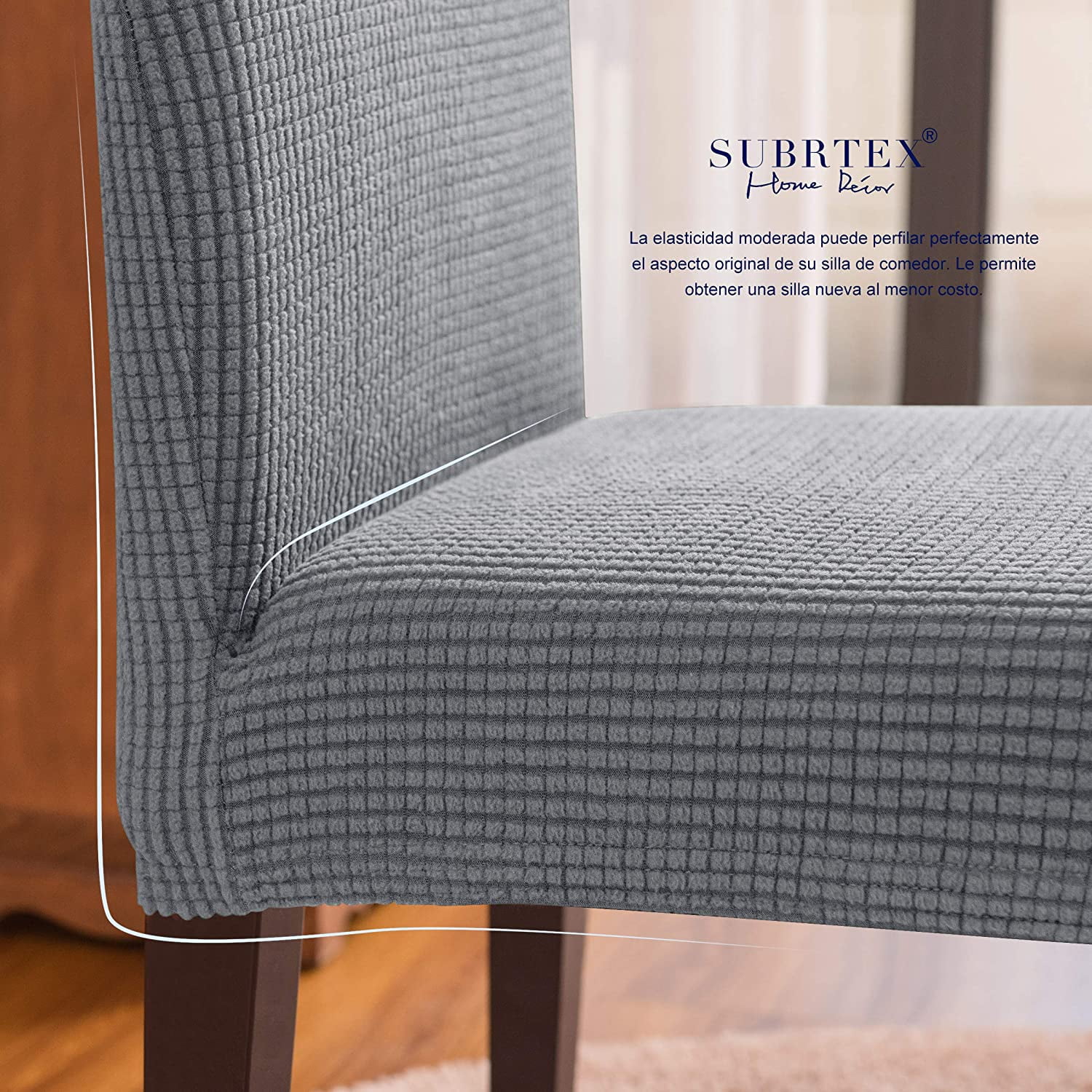 Subrtex Stretch Textured Grid Dining Chair Slipcover (Set of 2, Light Gray)