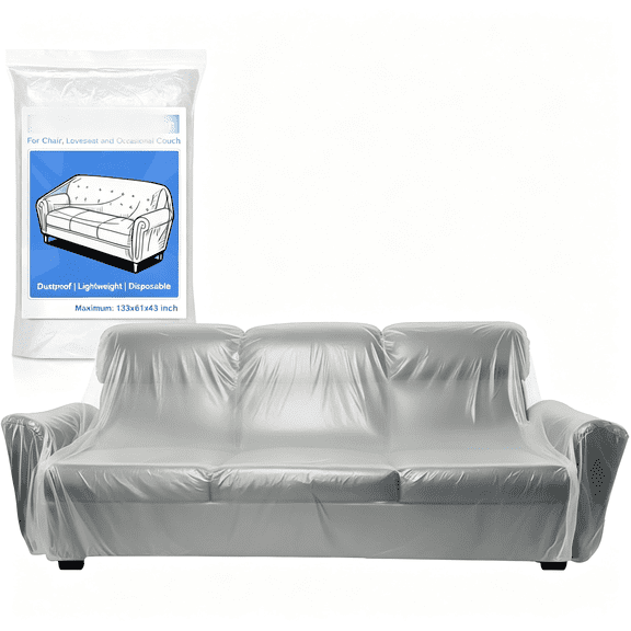 TUWAFE Disposable Plastic Couch Cover - Dustproof Furniture Covers L340 X W157 X H110" Sofa Cover Waterproof Anti-Dust Ideal for Chair,Desk,Loveseats,For Moving,Renovating and Storage