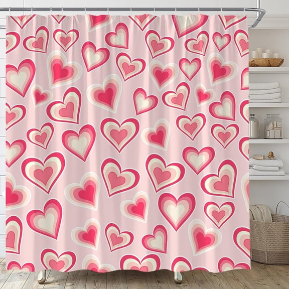 Valentine''s Day Shower Curtain Pink Heart Retro Love Romantic Couple Sweet Simple Fabric for Bathroom Decor Bathtub with Hooks(70" WX70 H)