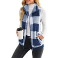 thumbnail image 5 of Cindysus Ladies Fluffy Zip-Up Outwear Women V Neck Jacket Vest Sleeveless Open Front Plaid With Pockets Coat Blue S, 5 of 5