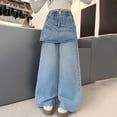 thumbnail image 2 of FINALGANG Girls Jeans Kids Light Blue Wide Leg Waist Skirt Detail Denim Pants Elastic High Waist Loose Fit Trousers For Casual Daily Street Wear Blue 6-7 Years, 2 of 5