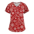 thumbnail image 4 of Uniforme de enfermera navideño para mujer, mono con cuello en V y manga corta con estampado de copos de nieve navideños, uniforme de trabajo médico para el cuidado de la salud, 4 of 4