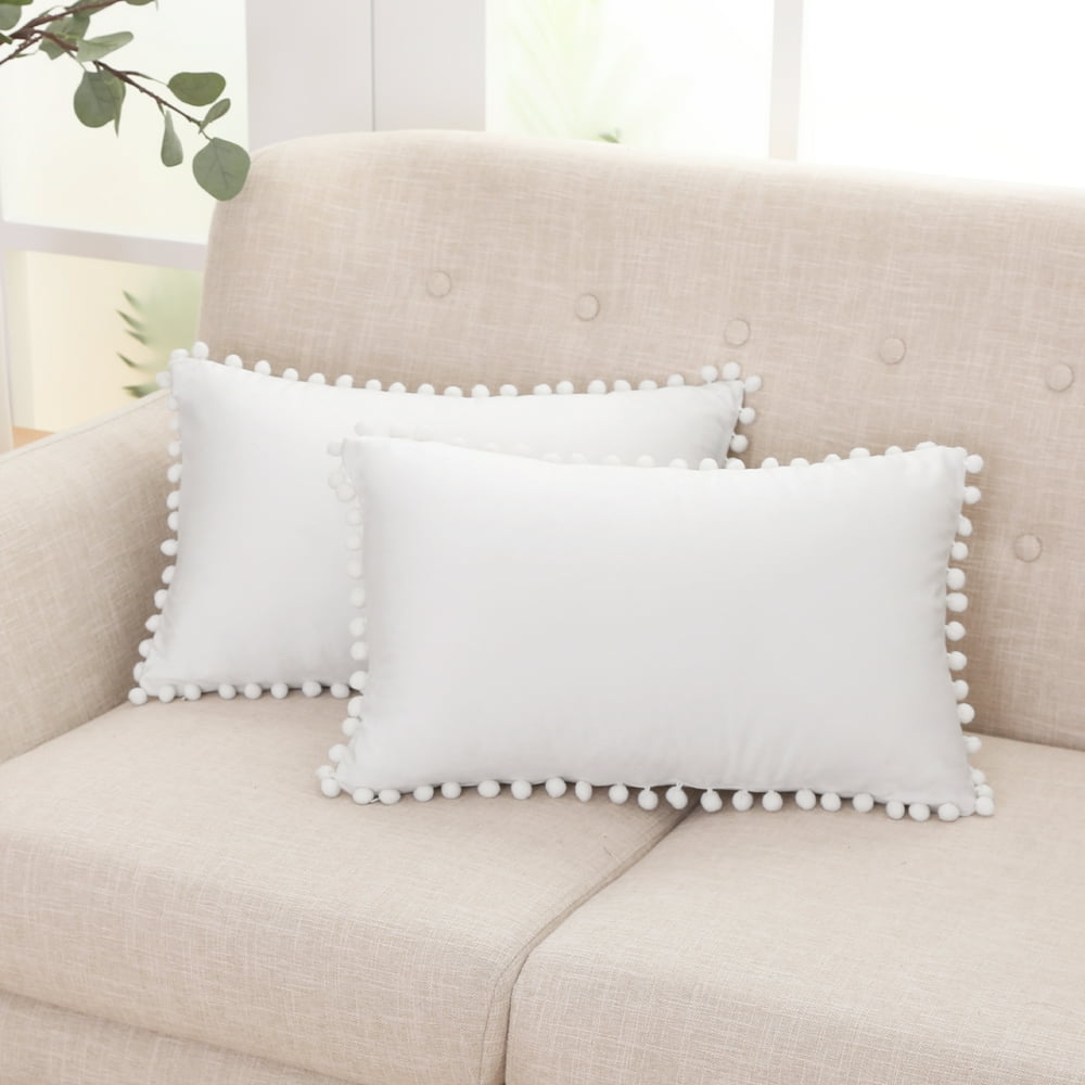 Deconovo Rectangle Cushion Covers Decorative Pillows Cover Pompoms