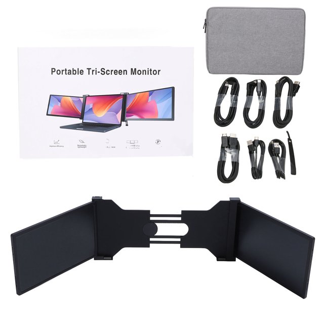Monitor portátil de 14 pulgadas con pantalla dual FHD 1080P IPS, soporte retráctil y giratorio, monitor externo