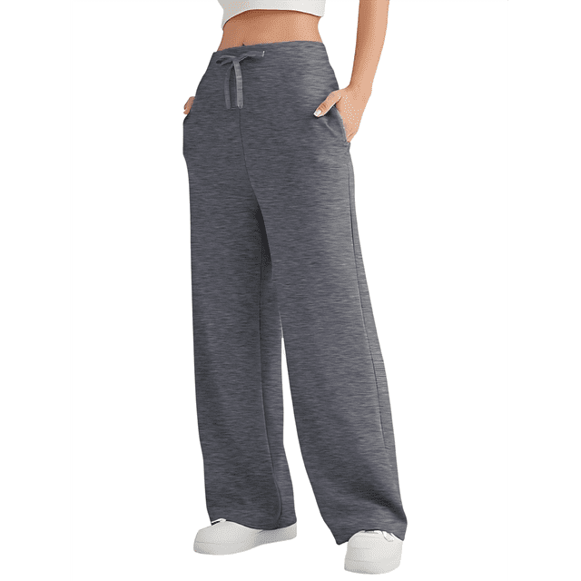 Pantalones Deportivos Holgados de Cintura Alta para Mujer, Gris Oscuro, L
