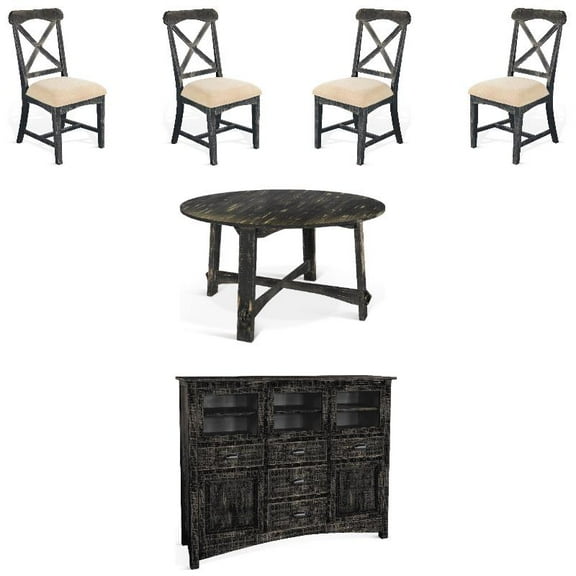 Home Square 6-Piece Set with Dining Table and 4 Dining Chairs and Server