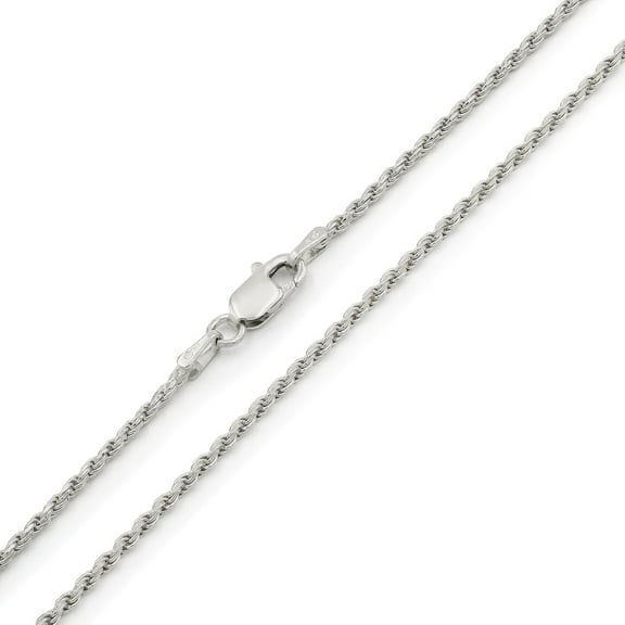 925 Italian Sterling Silver 1.5mm Solid Rope Diamond Cut Chain, FREE Microfiber Cloth, Rhodium Link Mens Womens Necklace, Giorgio Bergamo