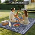 thumbnail image 4 of Navy Blue Floral Outdoor Rug for Patio/Deck/Porch, Non-Slip Large Area Rug 3 x 5 Ft, Ethnic Tribe Abstract Art Flowers Indoor Outdoor Rugs Washable Area Rugs, Reversible Camping Rug Carpet Runner, 4 of 8