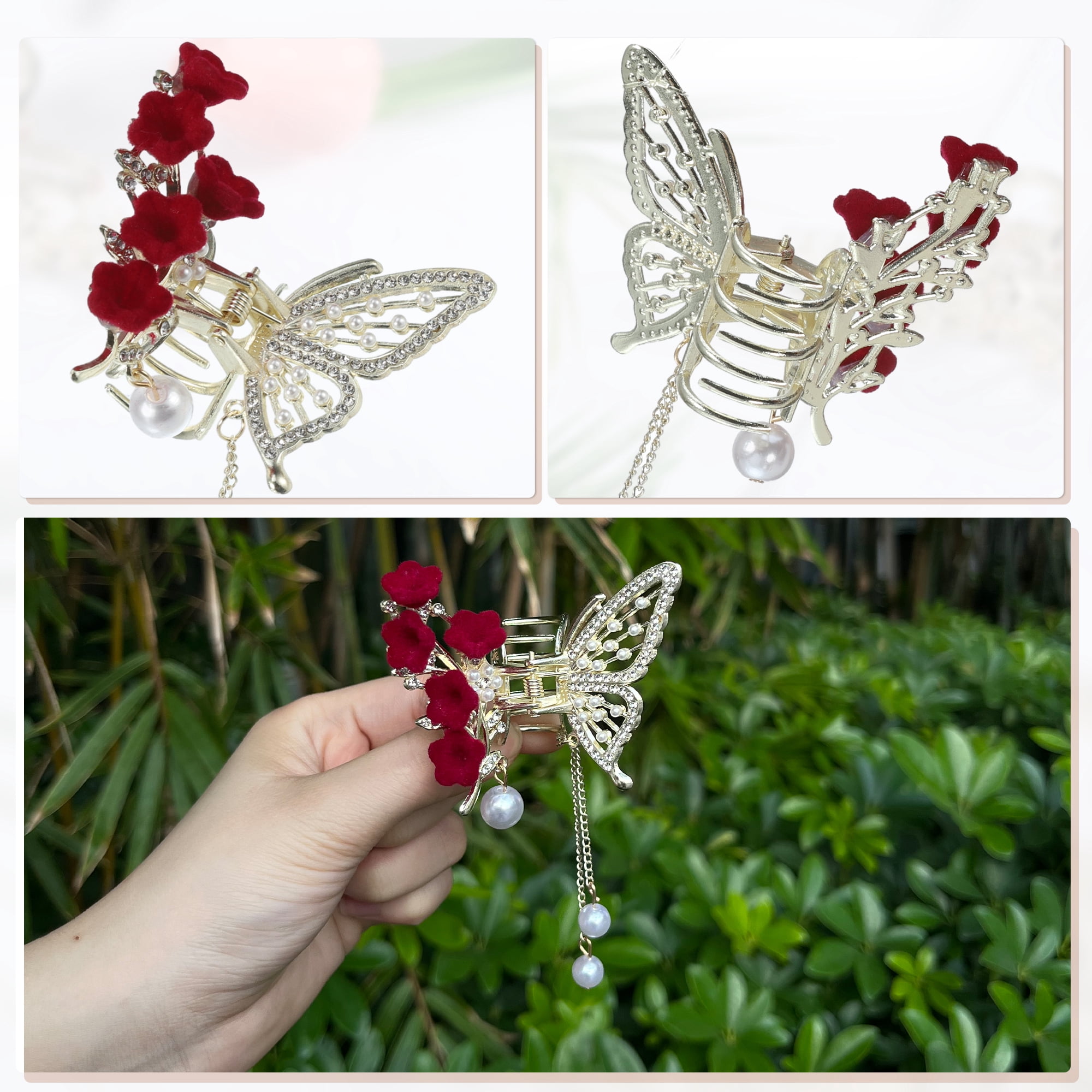 Unique Bargains 2Pcs Classic Flower Butterfly Tassel Hair Clips