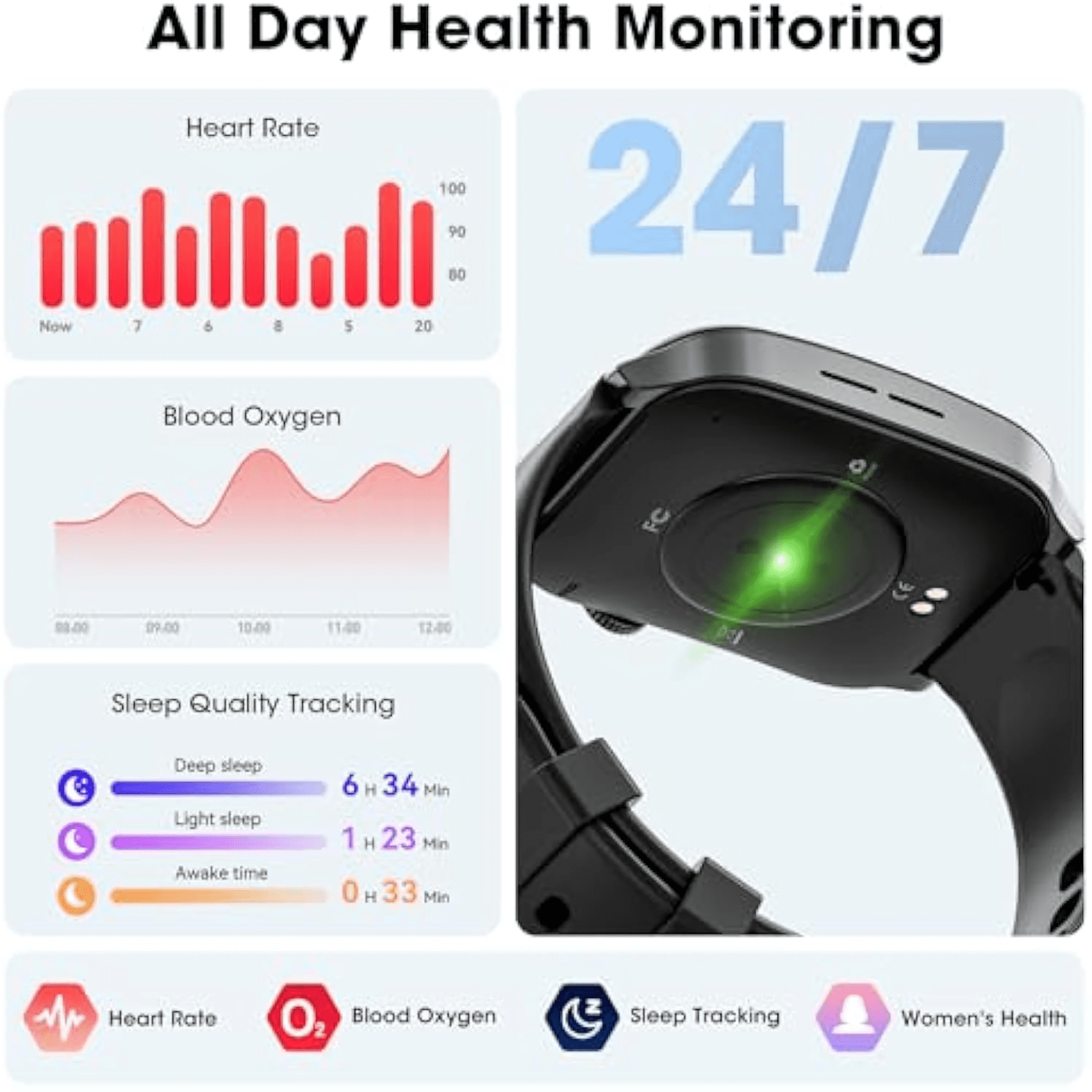 JOEME Black Smarts Watch, 1.9 Inch Display with 108 Programable Sports Modes