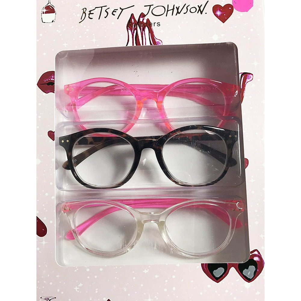 New Betsey Johnson 3 PAIRS Reading Glasses NEON PINK/Brown/CLEAR