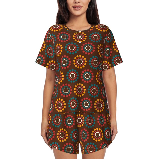 Fotbe 60s and 70s Aesthetic1 Conjunto de Pijama Estampado para Mujer, 2 Piezas, Ropa de Dormir con Camiseta de Manga Corta y Shorts Suaves-Small