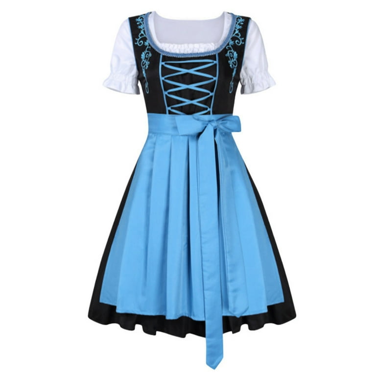 chinese dress ladies Exclusive Blue Long Dirndl Dress Set: For Authentic German Oktoberfest – Dirndl  Trachten Haus main image 1