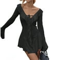 thumbnail image 1 of Women'S Long Sleeve V-Neck Dress Off Shoulder Ruffle Tiered Flowy Bodycon Mini Dresses, 1 of 10