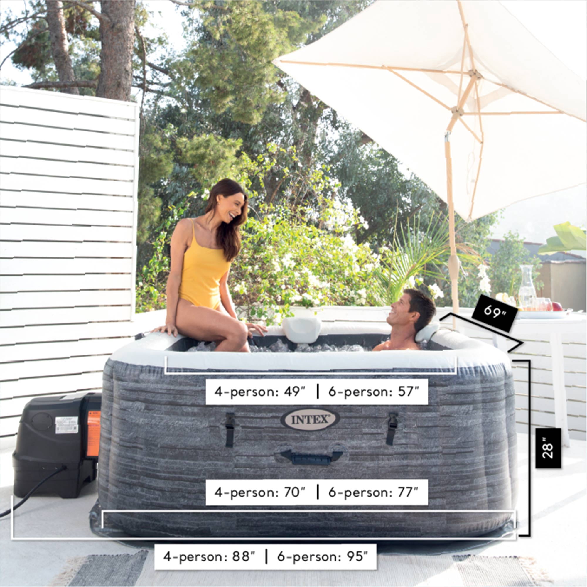 Intex Pool Vacuum with PureSpa Plus 4 Person Inflatable Hot Tub, Greystone
