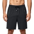 thumbnail image 2 of Men's Thin Ice Silk Running Shorts, Quick Dry Breathable Elastic Drawstring Waist Loose Fit Summer Gym Beach Outdoor Casual Short | TruHer,Black L, 2 of 9