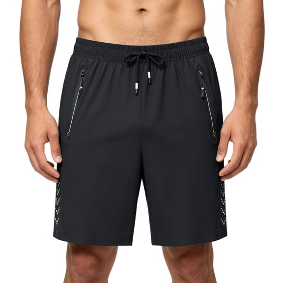 Bpyeka Big & Tall Men's Ice Silk Quick Dry Athletic Shorts, Elastic Drawstring Waist Breathable Loose Fit Running Bottoms with Zipper Pockets, 3XL-5XL