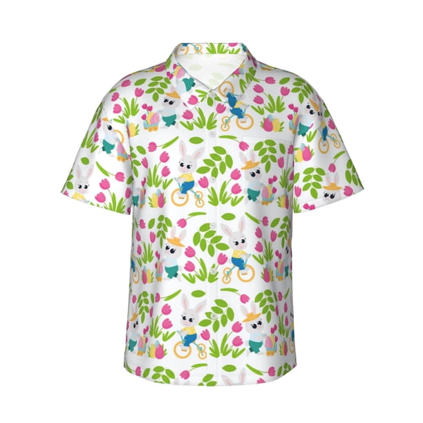 Balery Happy Easter Camisas hawaianas de manga corta para hombre, camisas playeras de corte holgado, camisas de vacaciones con botones,X-Large