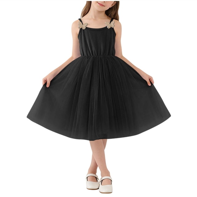 Vestido de Verano Casual Color Sólido de las Niñas Cuello Redondo sin Mangas de Malla para Vestido de Verano Largo Casual Al Aire Libre