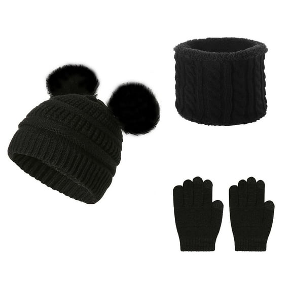 Girls Boys Cute Hat, Scarf & Glove Sets Size 4-10 Tweens 3 Piece Thermal Warm Winter Fleece Lined Pom-Pom Beanies Hats Gloves Neck Gaiters Scarves Set
