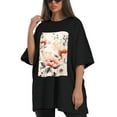 thumbnail image 4 of Plus Size Shirt for Women Black Tops for Women Oversized Short Sleeves Shirt for Women Flower 13 T Shirt Crewneck Shirt for Women 3XL, 4 of 5