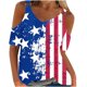 thumbnail image 1 of Fiudx Ofertas Del Día Camisa de Cuello Redondo de Manga Corta con Hombros Descubiertos y Estampado Informal a La Moda para Mujer, 1 of 4