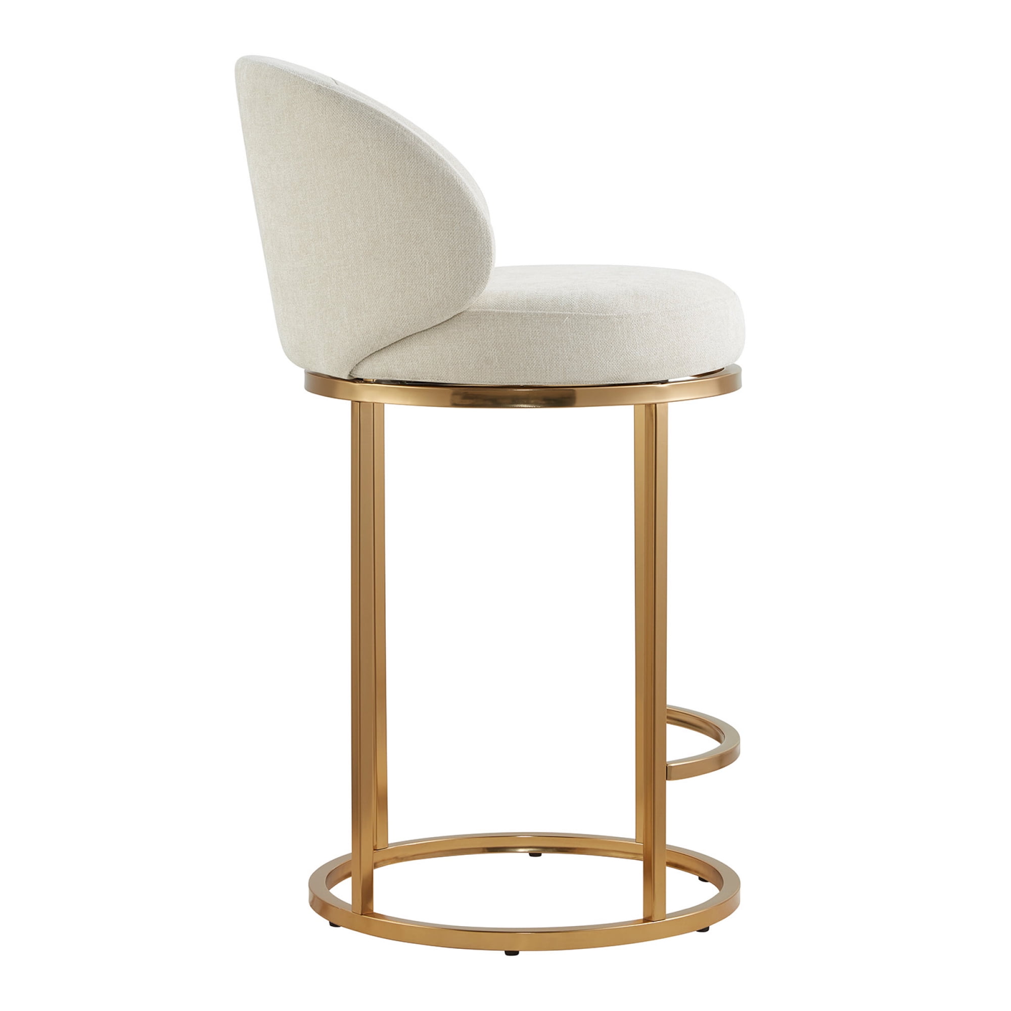 Spruce & Spring Counter Height Swivel Bar Stool with Arched Back and Metal Base Set of 3, Linen, Bronze Frame