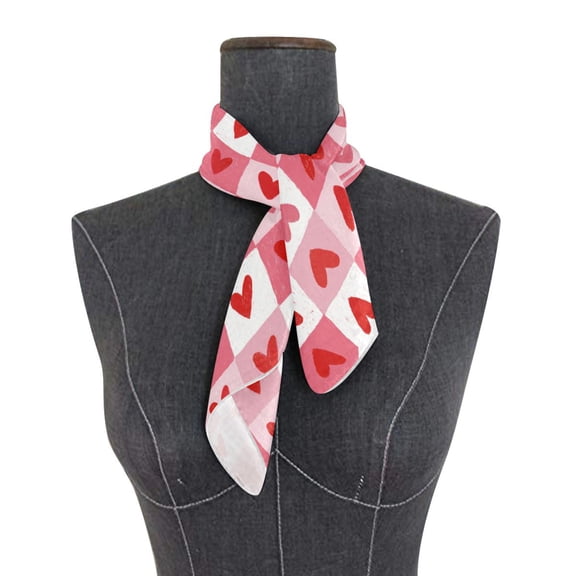 Square Scarf 24x24 Inch Crayon Heart Checkers Silky Satin Sun Protection Neck Scarf for Women Multi-Purpose Head Wrap Bandana for Hair Bag Decoration