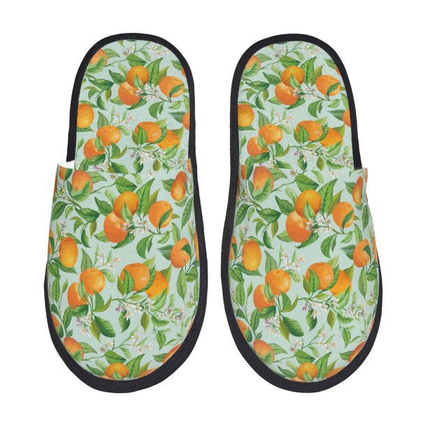Fotbe Tangerine Pantuflas Peludas para Mujer con Estampado, Zapatillas de Peluche, Zapatos de Invierno para Casa, Uso Interior y Exterior-Medium