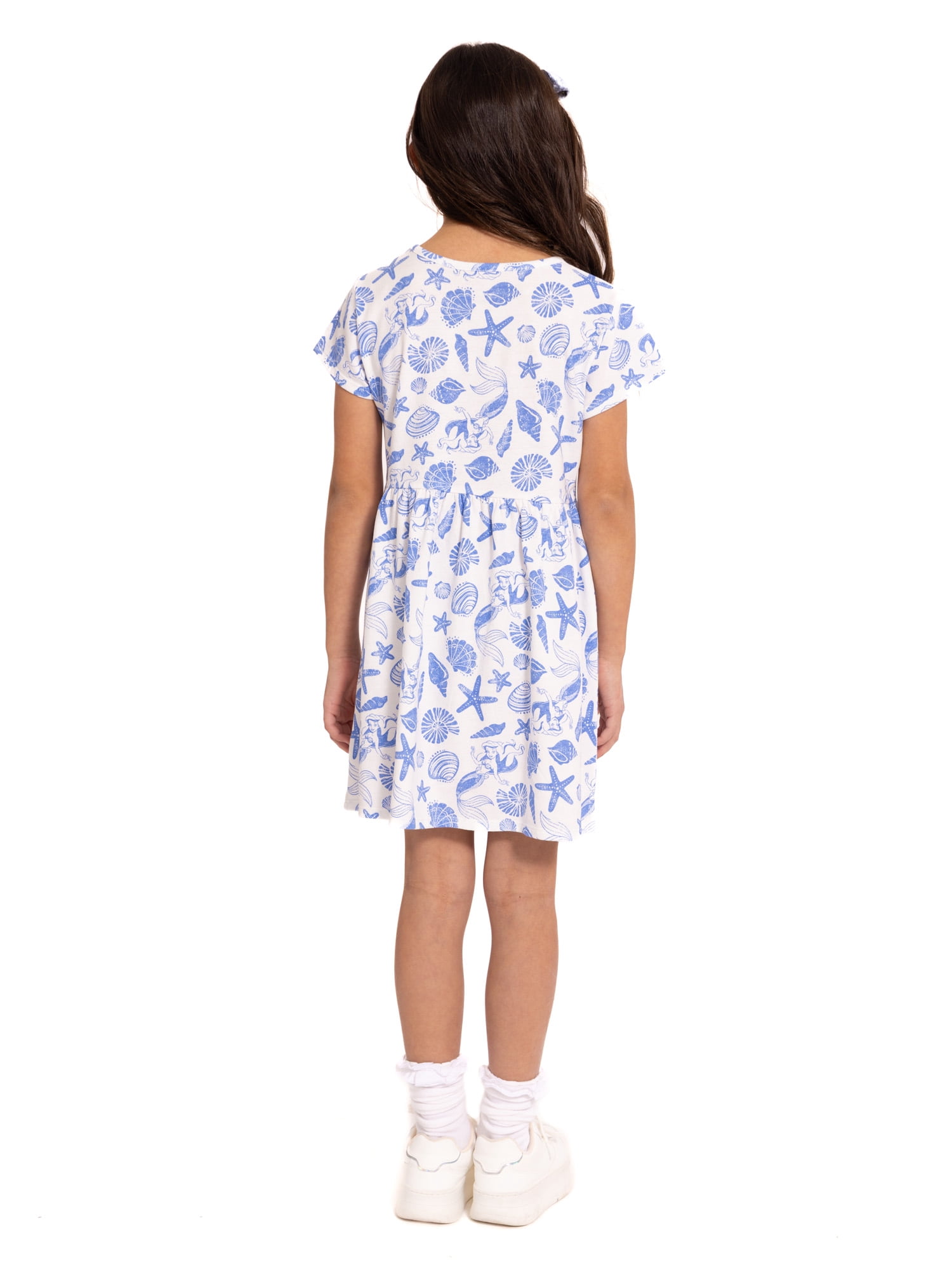 The Little Mermaid Ariel Girls Allover Print Dress with Short Sleeves, Sizes 4-12