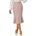 thumbnail image 1 of Falda de trabajo sólida INSPIRE CHIC para mujeres, por debajo de la rodilla, con cola de pez y cinturón, color rosa, 1 of 5