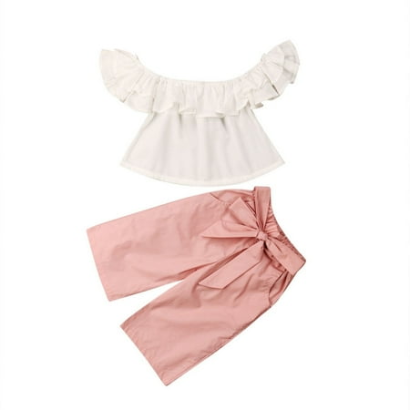 

2Pcs Fashion Toddler Kids Baby Girl Off Shoulder Crop Top Long Pants Outfits Clothes
