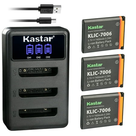 Kastar 3 Pack Battery and LCD Triple USB Charger Compatible with Kodak KLIC-7006 K7006 LB-012 Battery and Charger Kodak EasyshareMini M200 Easyshare Touch Easyshare Touch M577 Easyshare MD30