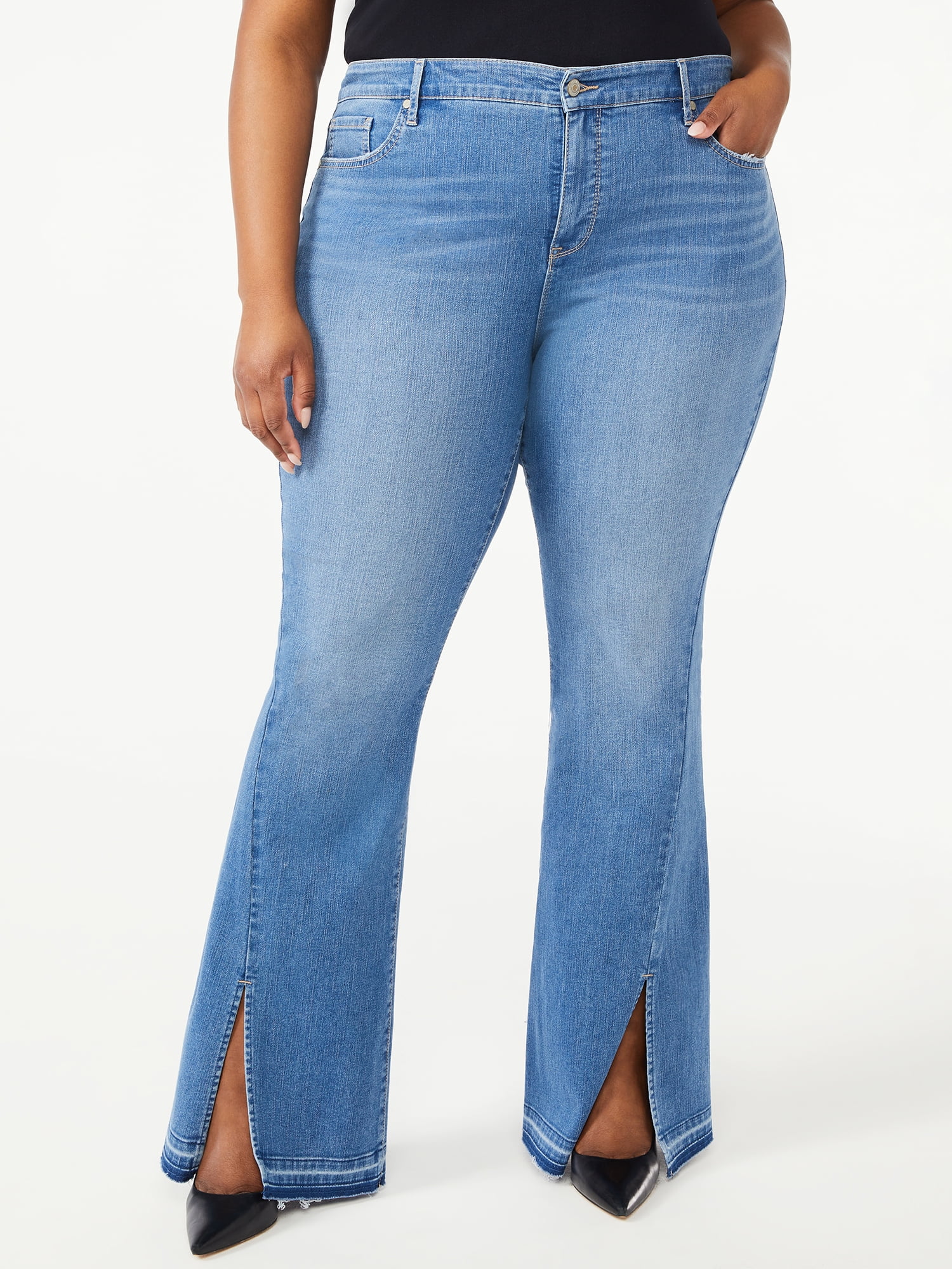 Plus Size Melisa Flare Split Hem Jeans 