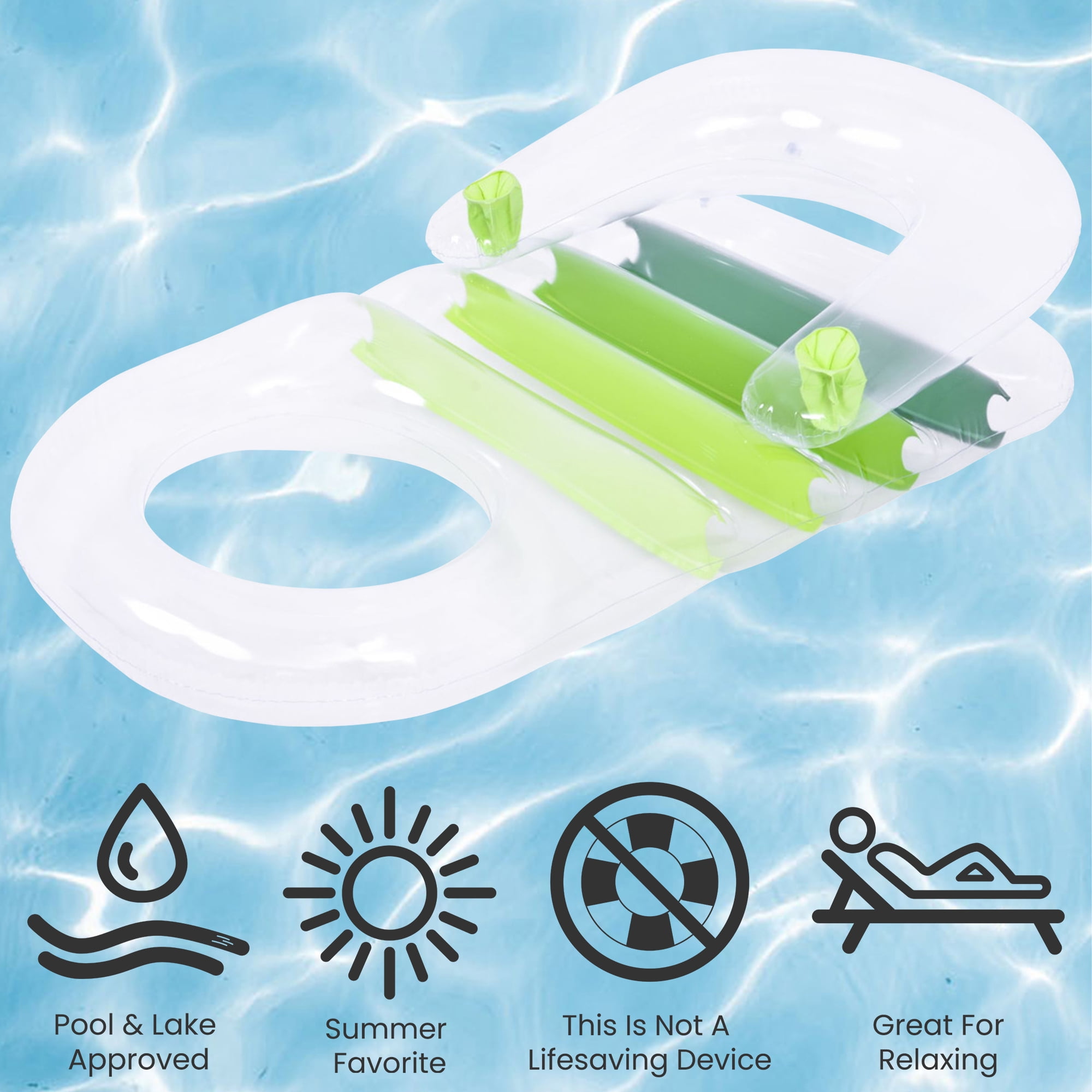 59" Green Transparent Inflatable Pool Lounger with Cup Holders