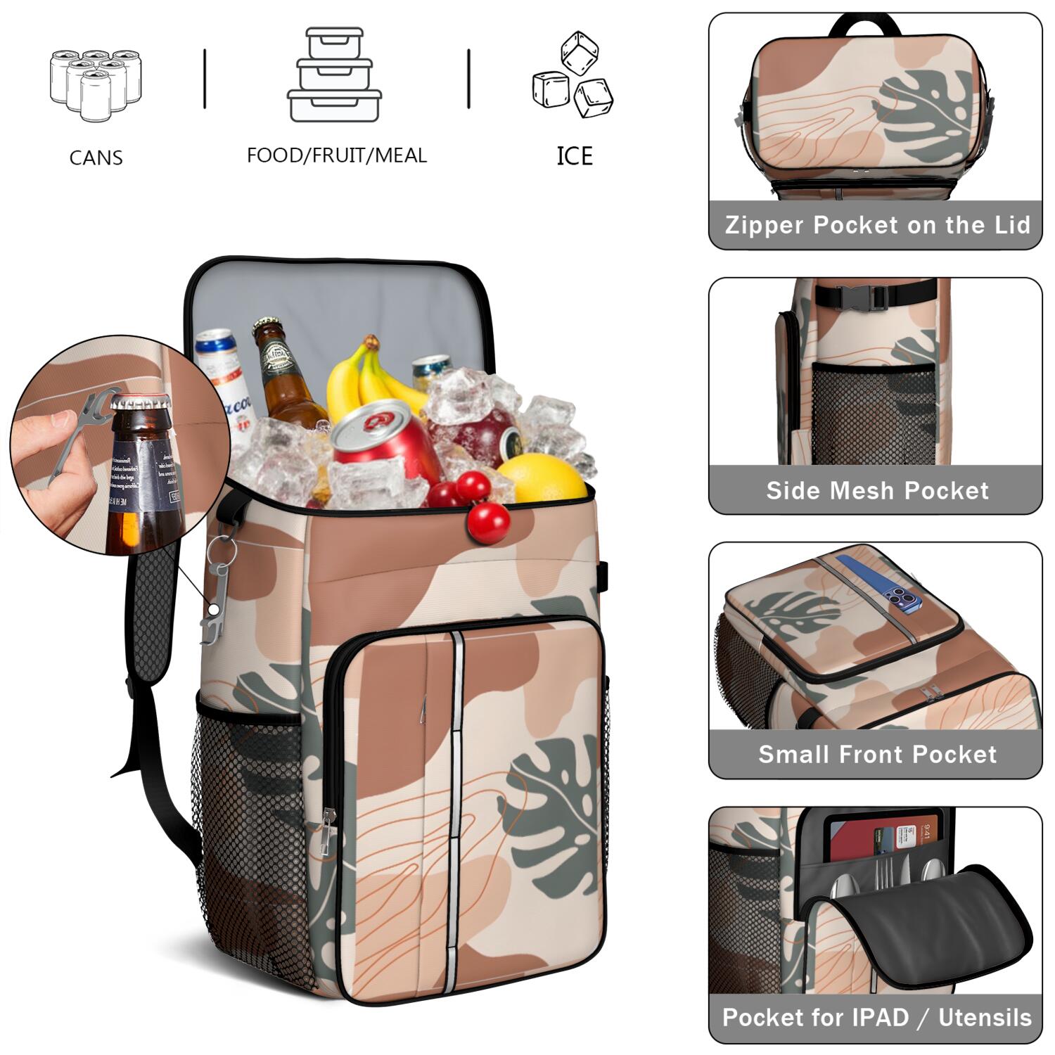 Travel Cooler Bag - Boho Bohemian Art Camping Beer Cooler Backpack with Bottle Opener- Waterproof Insulated Picnic Backpacks - Cooler Bag for Beach