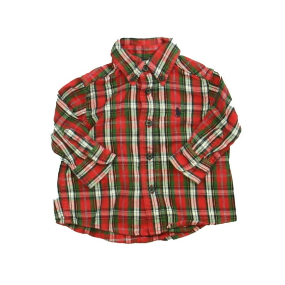 Pre-Owned Ralph Lauren Boys Red | Plaid Button Down Long Sleeve size: 3-6 Months (Good)