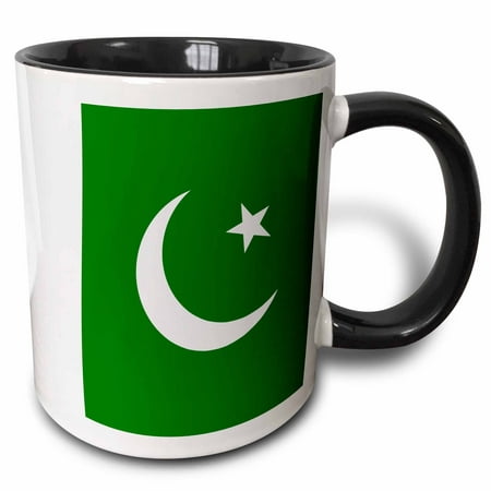 3dRose Flag of Pakistan - Pakistani dark green with white crescent moon and star Islamic country Asia world, Two Tone Black Mug,
